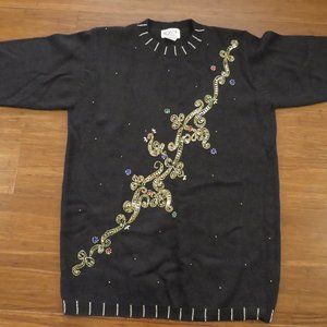 Oversized 1980s Beaded Sweater Black Medium Vintage